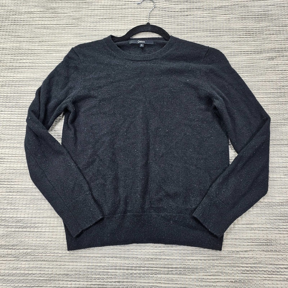 Quince Size S 100% Cashmere Sweater Crewneck Black Minimalist Solid Neutral